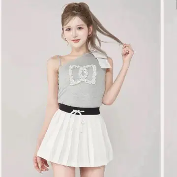 다리치 빅 리본 원숄더 상의 그레이 택 포함 새상품