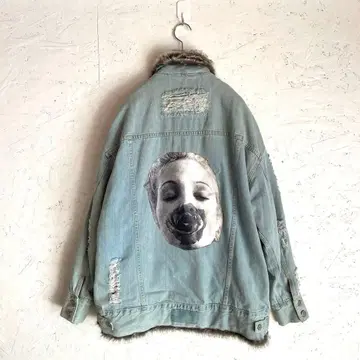 [ MISBHV ] 빅 실루엣 그래픽 디자인 옷깃 퍼 데님 자켓