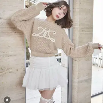 택 포함 새상품 다리치 로고 와플 니트탑 베이지