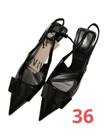 미착용 새상품 ZARA 에나멜 슬링백 힐 36 블랙 펌프스