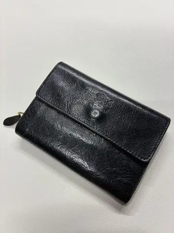 일비종떼 가죽 이단 접이식 지갑 블랙