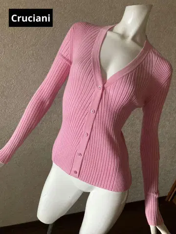 Cruciani 스트라스부르고 핑크 리브 가디건
