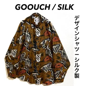 GOOUCH 디자인 셔츠 실크제 빅 실루엣 추상 아트