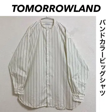 TOMORROWLAND 밴드 카라 셔츠 스트라이프 빅 실루엣
