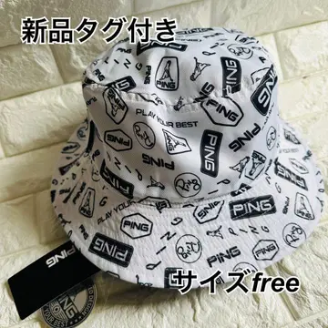 택 포함 새상품 PING 버킷햇 화이트 블랙 올 패턴 프리