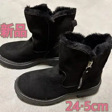 새상품 미사용 여성용 부츠 블랙 퍼 포함 지퍼 24.5cm