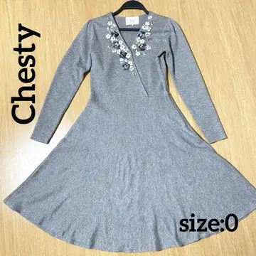 새상품급 [ Chesty ] 그레이 꽃무늬 자수 니트 원피스