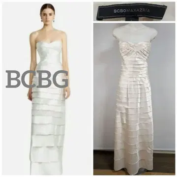 BCBG 막스아즈리아 아이보리 스트랩리스 새틴 컬러 드레스
