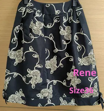 Rene 꽃무늬 자수 타이트 스커트 사이즈 36 일본제 실크 혼방