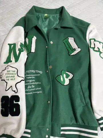 스켈레톤 패턴 바시티 자켓 XL 그린/화이트