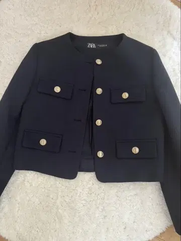 ZARA 라운드넥 피케 블레이저 네이비 XS