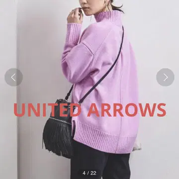 UNITED ARROWS 슬릿 하이넥 니트 캐시미어 혼방 핑크