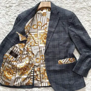 미사용급 LYDIA 스카프 패턴 안감 테일러드 자켓 XL 상당 체크