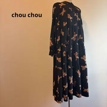 chou chou 토끼 패턴 블랙 티어드 롱 원피스