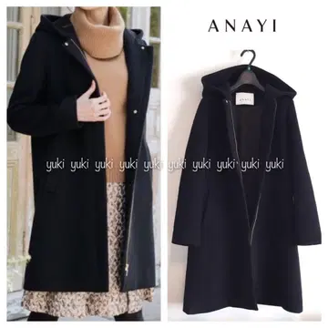 ANAYI 더블 비버 후드 코트 블랙