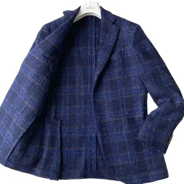 고품질 LARDINI 트위드 테일러드 자켓 대형 체크 이탈리아제