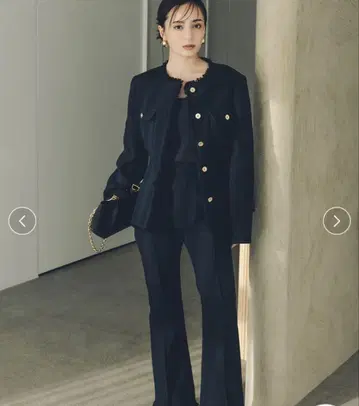 anuans 트위드 프린지 플레어 팬츠