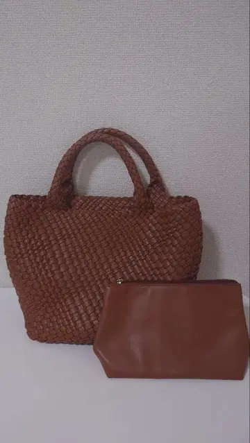 브라운 가죽 토트백 세트