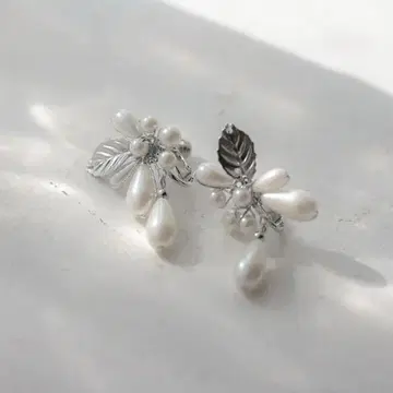 물방울 펄 & 비쥬 & 리프 스팽글 귀찌 실버