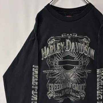 할리데이비슨 롱 T셔츠 L 사이즈 구제 의류 블랙 로고 프린트