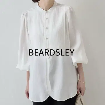 2024 BEARDSLEY 소매 퍼프 펄 버튼 긴팔 블라우스 화이트
