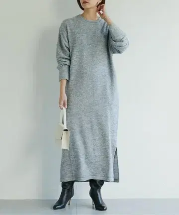 개럴개런트 와플 니트소 원피스 사이드 슬릿 그레이