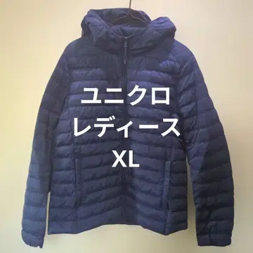 유니클로 여성용 XL 네이비 후드 부착 다운 자켓