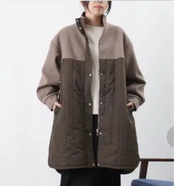 레이디 루카 페이크 울 배색 절개 충전솜 코트