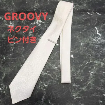 GROOVY 결혼식 포멀 화이트 무지 예복용 넥타이 넥타이핀 포함