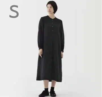[ 미사용 ] 무인양품 카포크 혼방 이중 거즈 원피스 S 블랙 긴팔