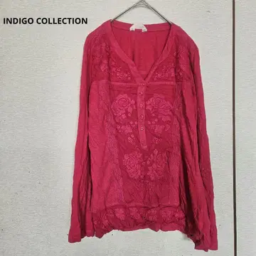 INDIGO COLLECTION 핑크 긴팔 꽃무늬 버튼 상의