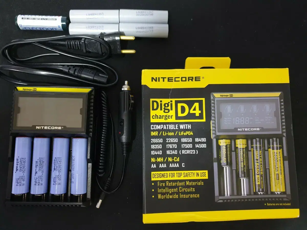 나이트코어 D4 충전기+18650배터리 9개+삼성 제트청소기 배터리 3팩