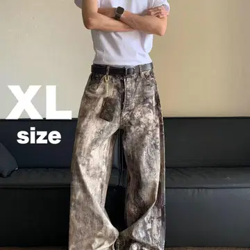 와이드 데님 팬츠 XL 워시드 데님 배기 리얼트리 카모플라주