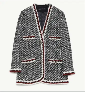 ZARA New 여성용 블랙/화이트 트위드 자켓 블레이저