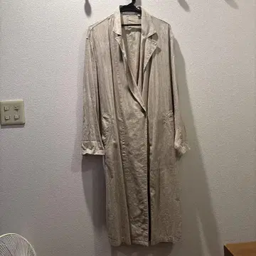 베이지 린넨 혼합 롱 코트