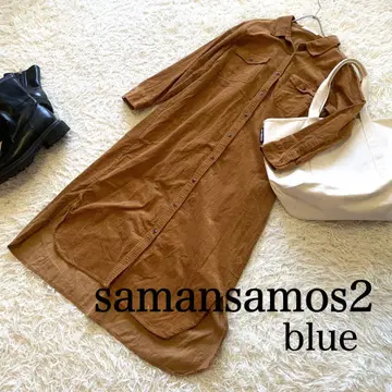 samansamos2 blue 코듀로이 셔츠 롱 원피스 셔츠