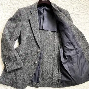 트위드 테일러드 자켓 메탈 버튼 헤링본 그레이 M-L 사이즈