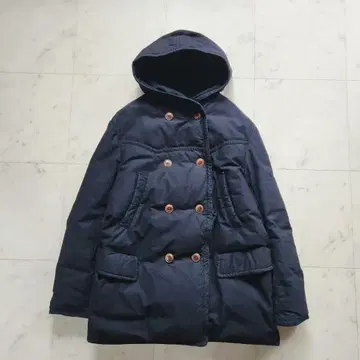 45R 다운 코트 사이즈 3 후드 부착 넉넉한 남색 네이비