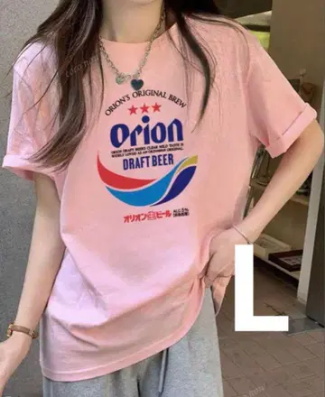 [ 4장 ] 오리온 맥주 로고 티셔츠 핑크 L 사이즈