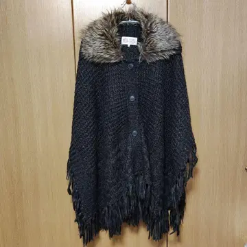 슈라루 가디건 판초 인조 모피 카라 부착 탈부착 프린지