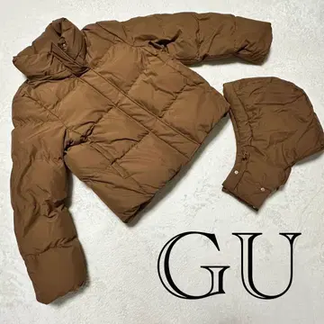 GU [ L ] 다운 자켓 브라운 후드 부착 탈부착 가능 다운풍 자켓