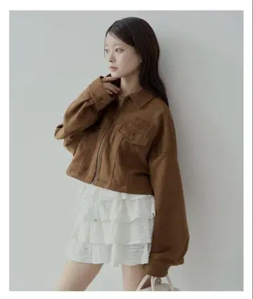 Chico 숏 기장 ZIP 블루종 카멜