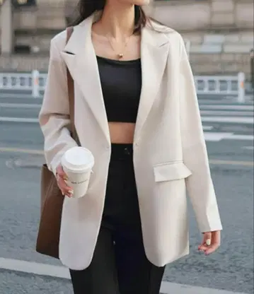 베이지 노카라 자켓 2 포켓