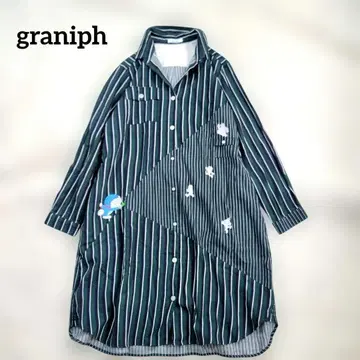 레어 새상품급 그라니프 도라에몽 콜라보 셔츠 원피스 스트라이프 자수