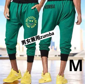 허리밴딩 끈 포함 Zumba 로고가 돋보이는 그린 조거 팬츠 M 사이즈