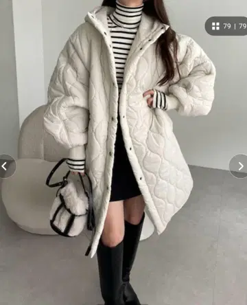 andme 후드 부착 퀼팅 롱 코트 아이보리 M