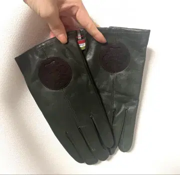 오로비안코 다크 그린 가죽 장갑 원형 패치 포함