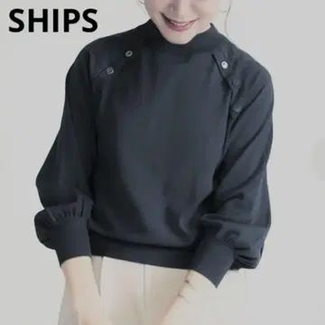 SHIPS 하이넥 니트 버튼 풀오버 다크 그레이