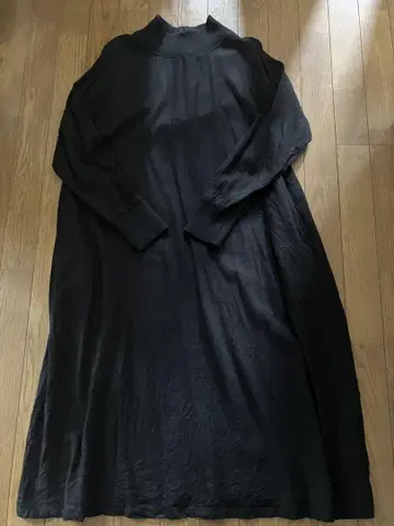 블랙 마 혼방 하이넥 롱 원피스