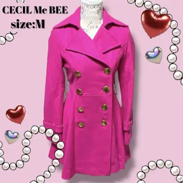 CECIL Mc BEE 코트 아우터 울 골드 버튼 체크 플레어